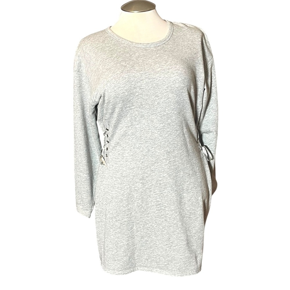 Project Runway Womens XL Heather Grey Side Lace Up Long Sleeve Sweatshirt Dress‎